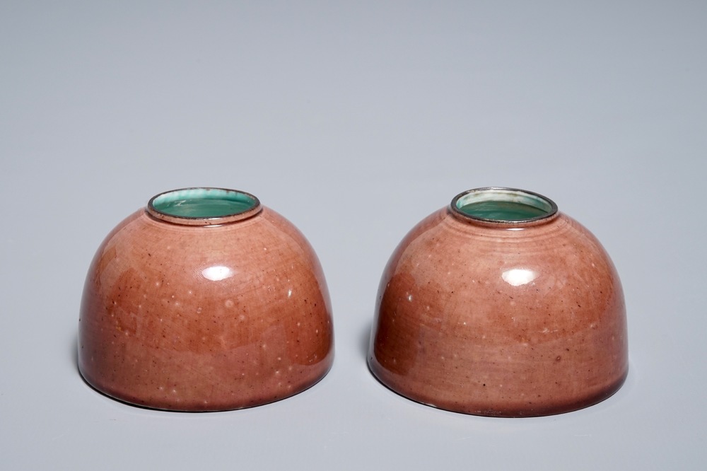 A pair of Chinese peachbloom-glazed brush washers, Kangxi