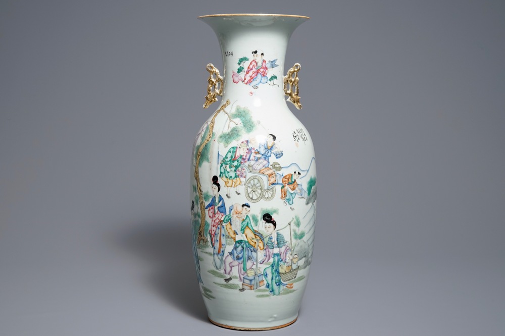 A Chinese famille rose double design vase, 19/20th C.
