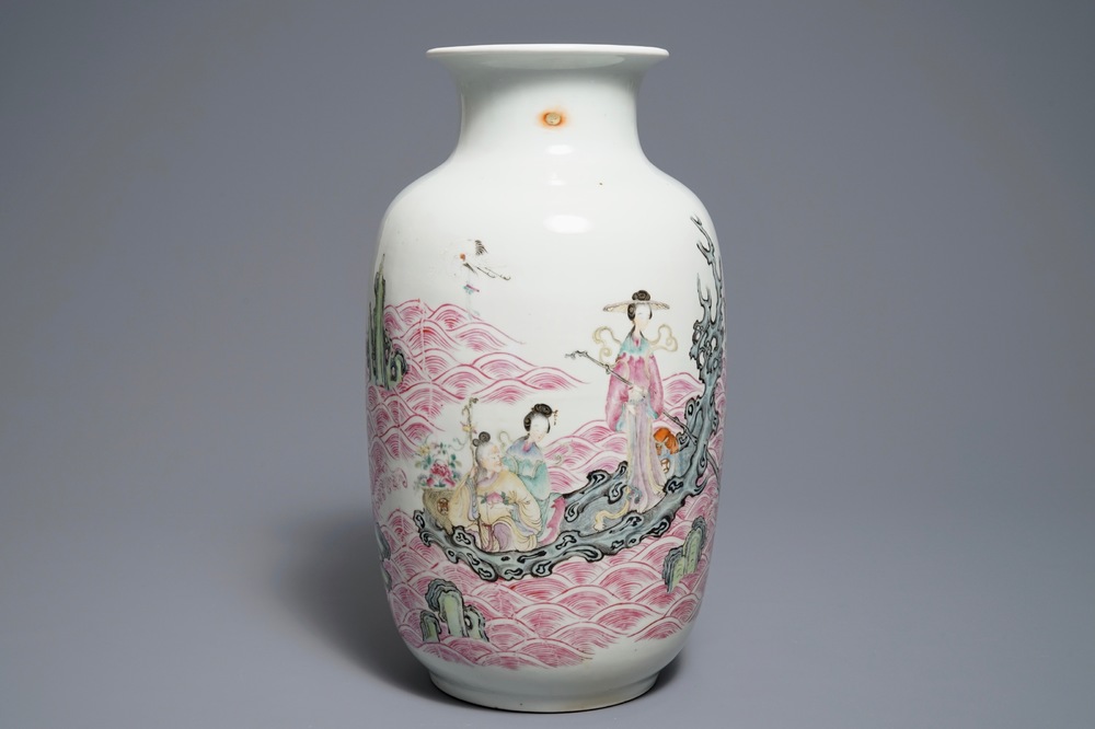A Chinese famille rose 'Immortals' vase, Republic, 20th C.