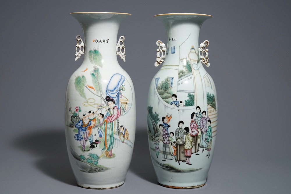 Two Chinese famille rose vases, 19/20th C.
