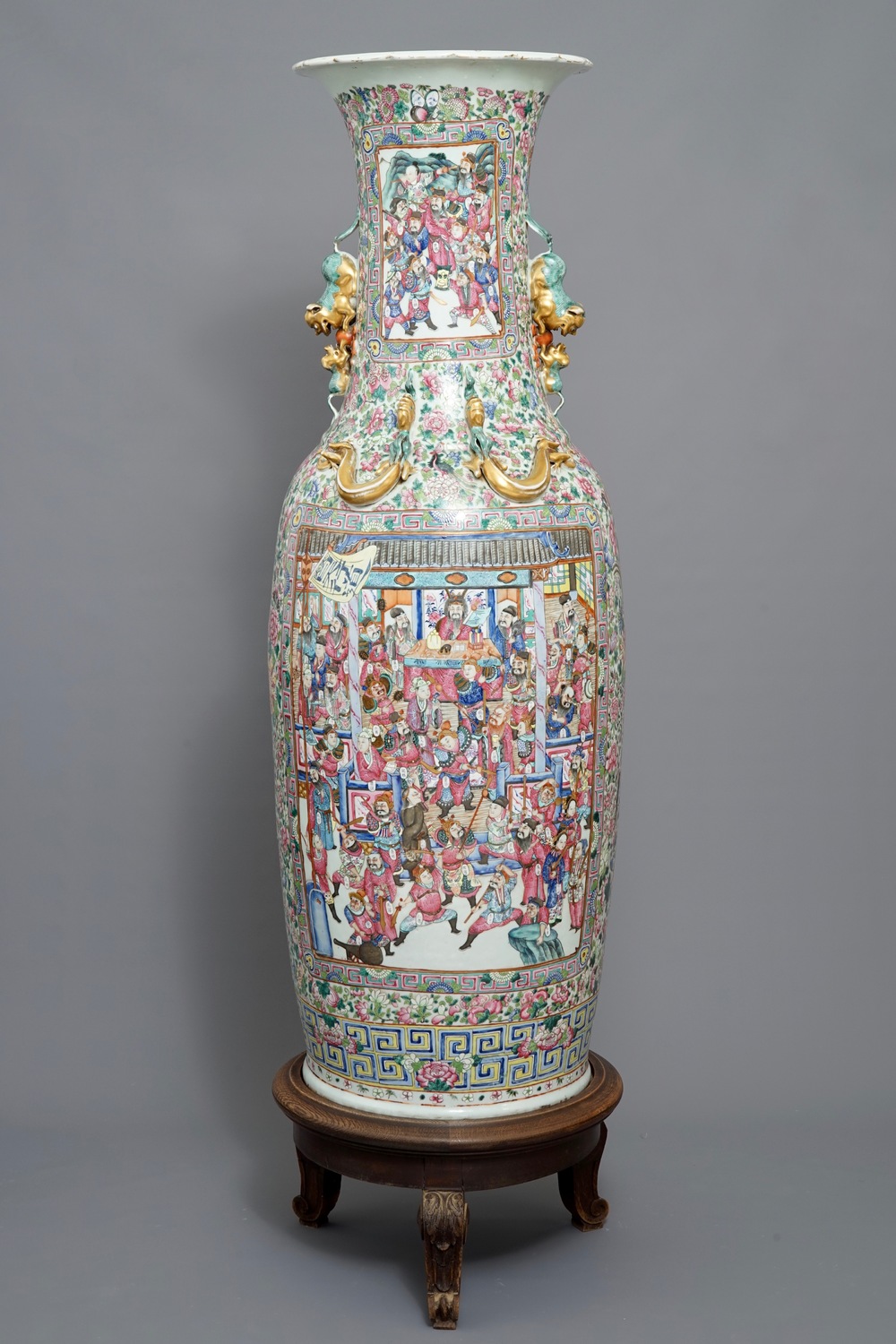 A massive Chinese famille rose court scene vase, 19th C.