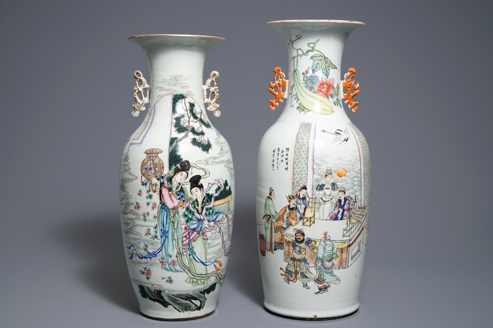 Two Chinese famille rose double design vases, 19/20th C.
