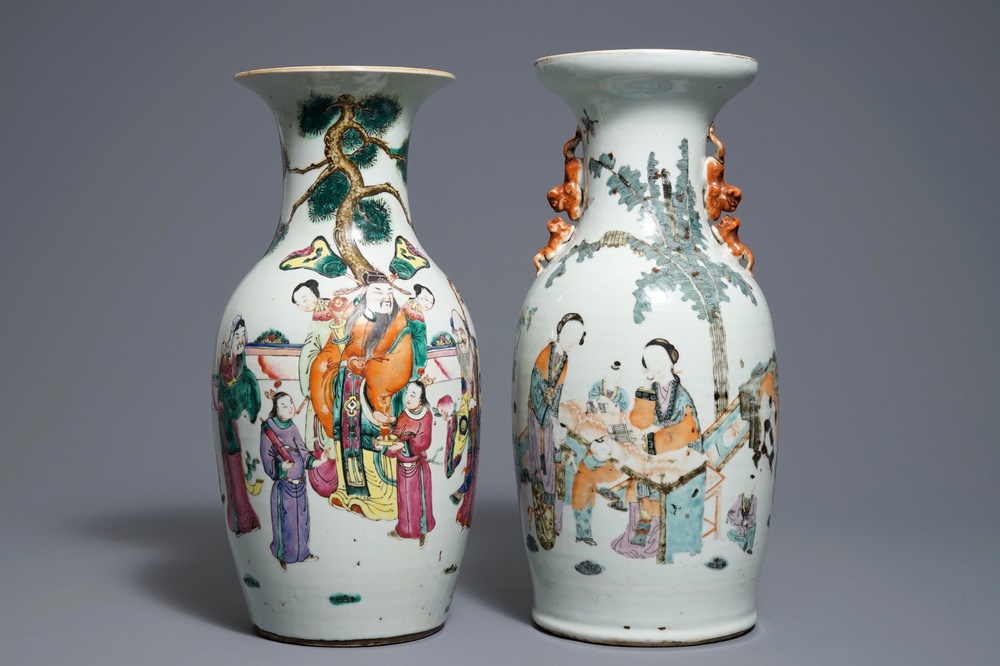 Two Chinese famille rose and qianjiang cai vases, 19th C.