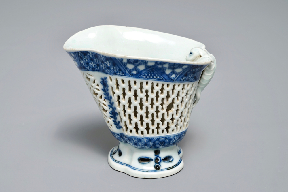 A Chinese blue and white double-walled reticulated jug, Qianlong