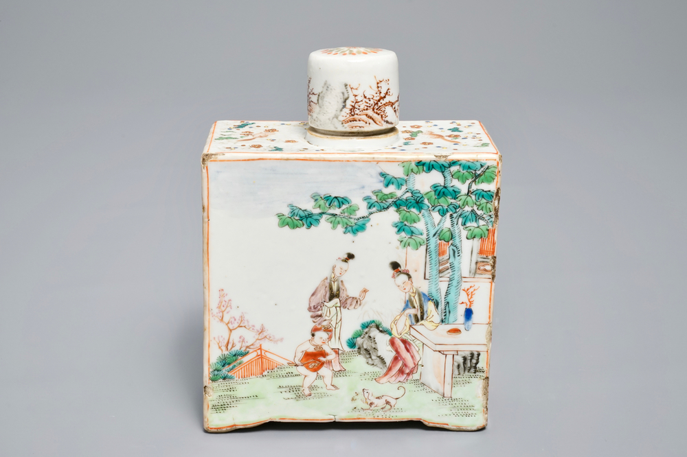 A square Chinese famille rose tea caddy and cover, Qianlong