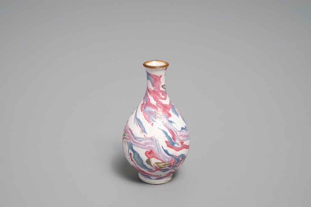 An unusual small Chinese faux-marbre-glazed vase, 18th C.