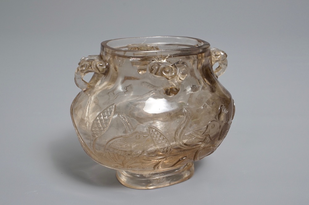 A Chinese carved rock crystal hu vase, 18/19th C.