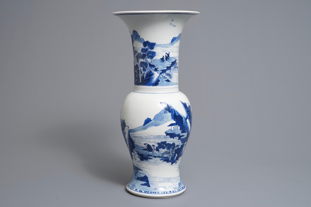 A Chinese blue and white yenyen 'river landscape' vase, Kangxi