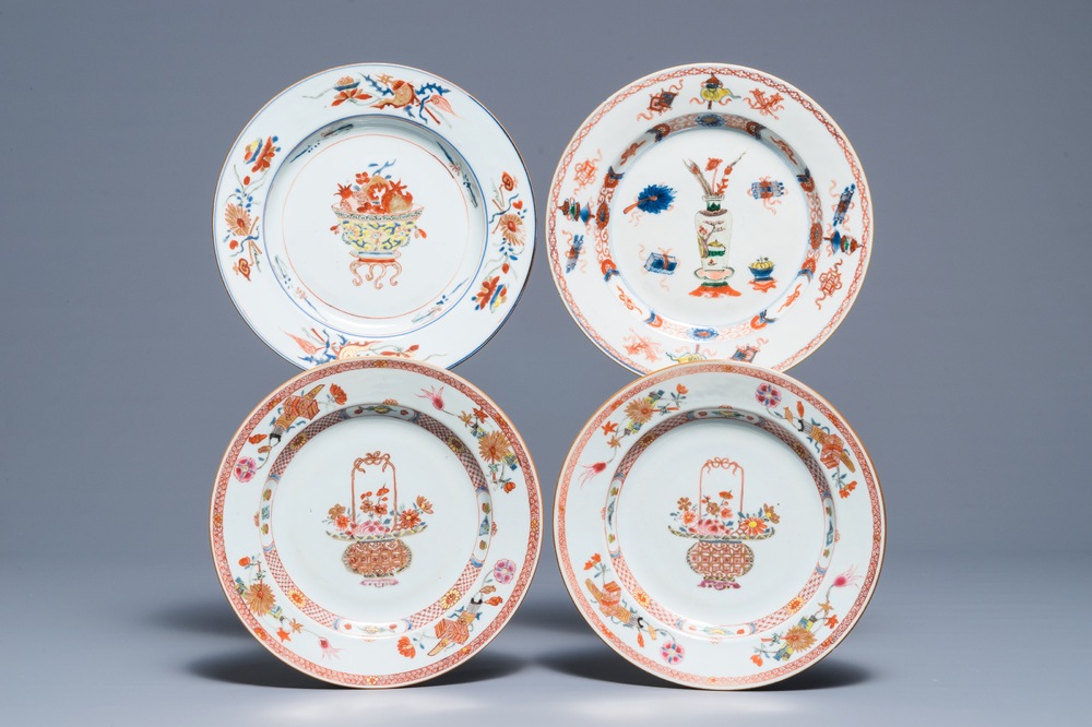 Vier Chinese famille rose en verte borden, Kangxi/Yongzheng