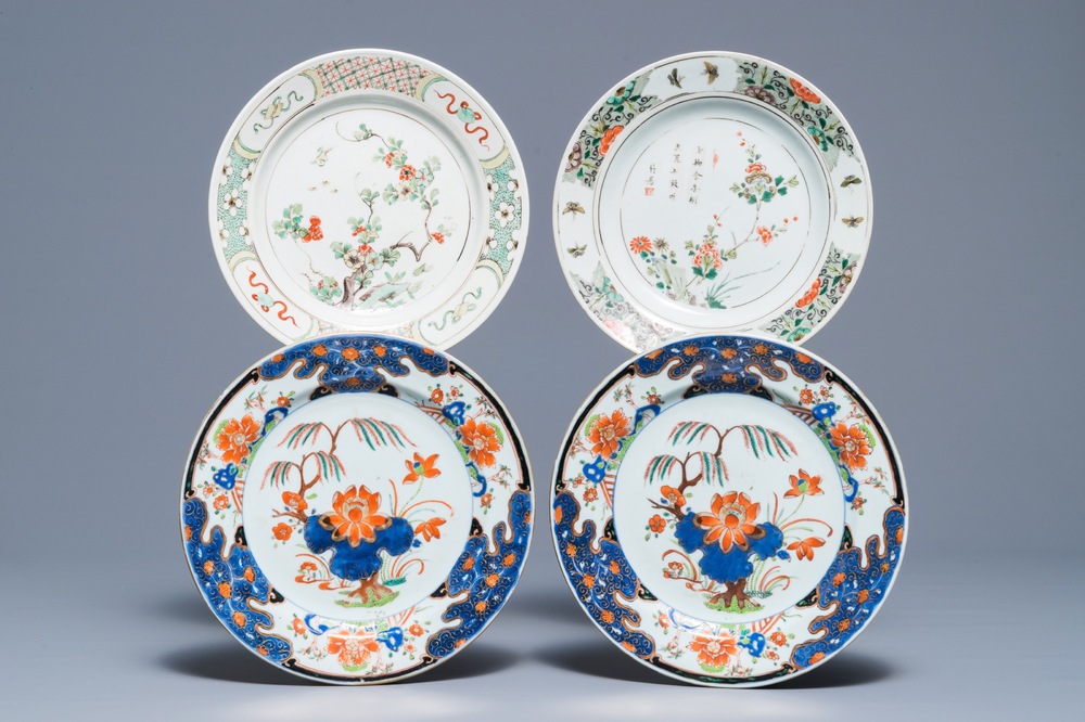 Four Chinese famille verte plates, Kangxi