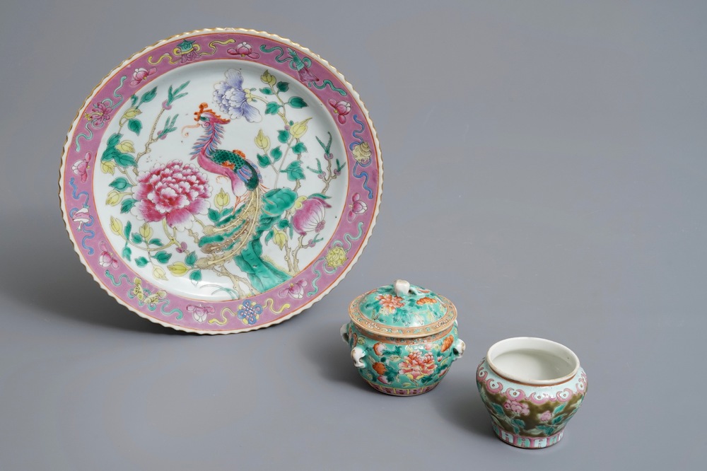 Three Chinese famille rose Straits or Peranakan wares, 19th C.