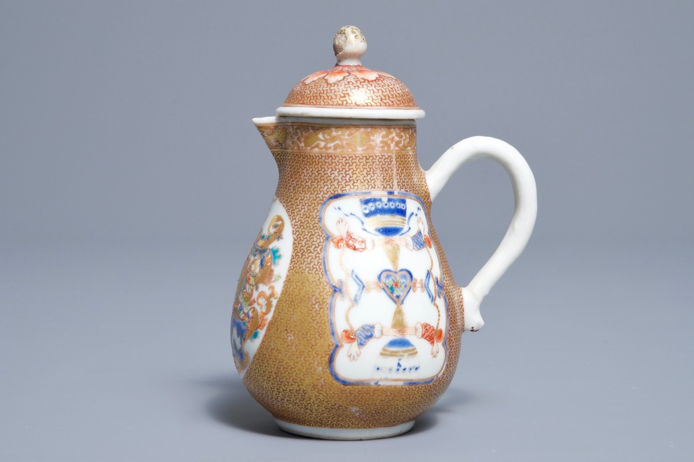 Un cr&eacute;mier armoiri&eacute; en porcelaine de Chine famille rose pour le march&eacute; belge, blason de Schippers-Bartholomeussen, Yongzheng