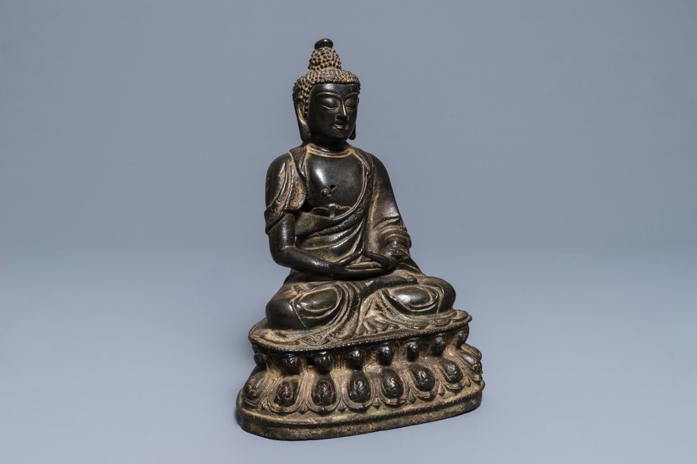 A Sino-Tibetan bronze figure of Buddha Shakyamuni, Ming