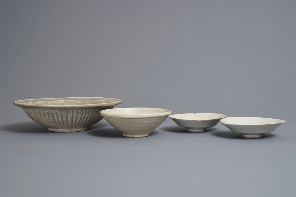 Two Chinese qingbai bowls, a Thai Sawankhalok dish and a bowl, Song and later