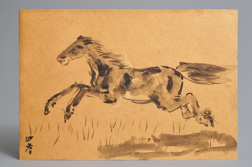 Sadji (Sha Qi, Sha Yinnian) (1914-2005), A galloping horse, ink on paper, signed lower left