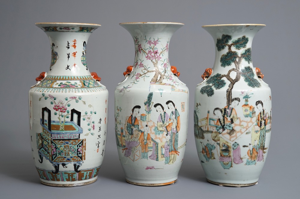 Drie Chinese famille rose vazen, 19e eeuw