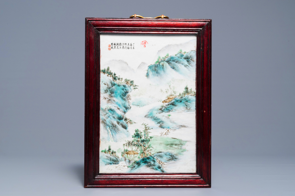 A Chinese qianjiang cai plaque, signed Wang Shu, dated 1937