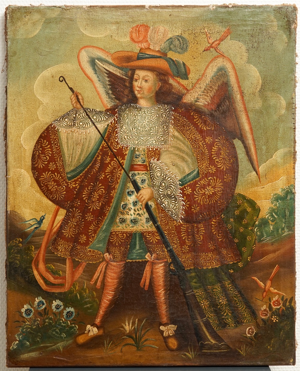 &Eacute;cole de Cuzco, P&eacute;rou: Ange &agrave; l'arquebuse, huile sur toile, 18&egrave;me