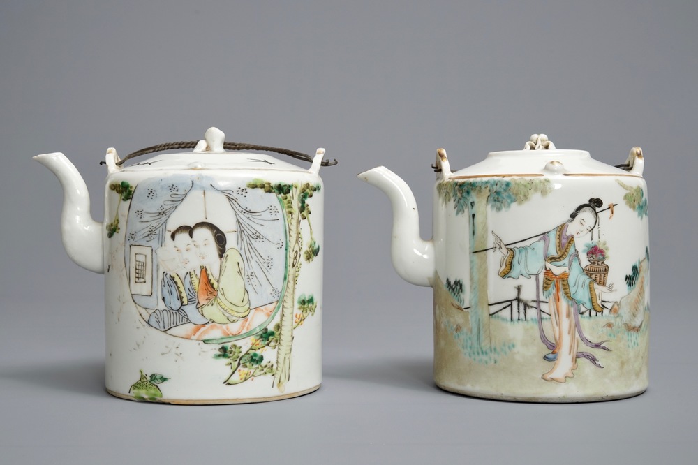 Two Chinese qianjiang cai teapots and covers, 19/20th C.
