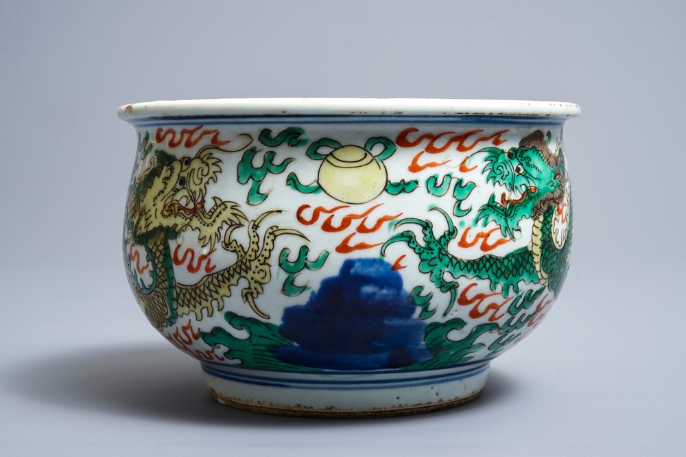 A Chinese wucai 'dragon' censer, Transitional period or Kangxi