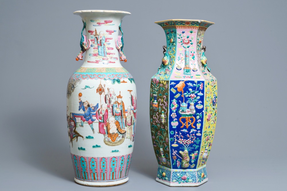 Deux vases en porcelaine de Chine famille rose, 19&egrave;me