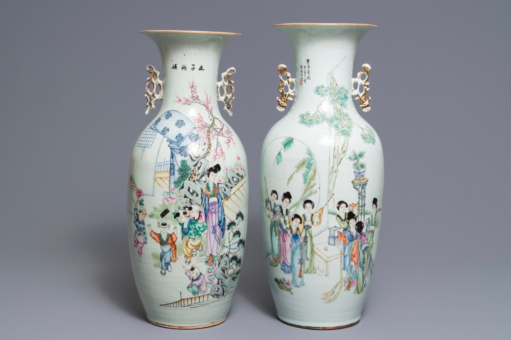 Twee Chinese famille rose vazen, 19/20e eeuw