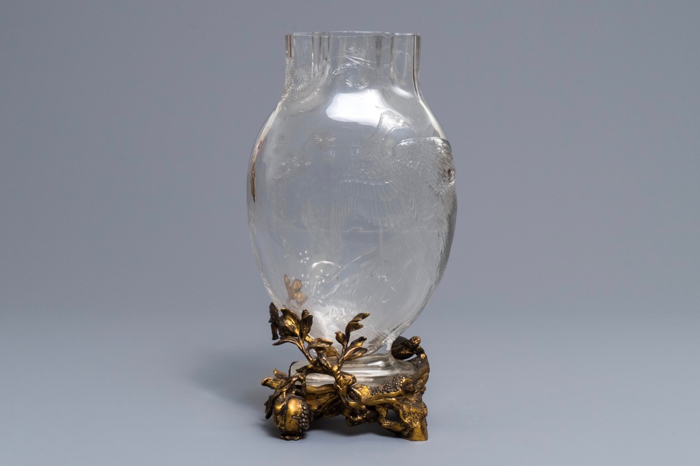 Un vase Art Nouveau en cristal sur pied en bronze dor&eacute;, Baccarat et Escalier de Cristal, Paris, vers 1920
