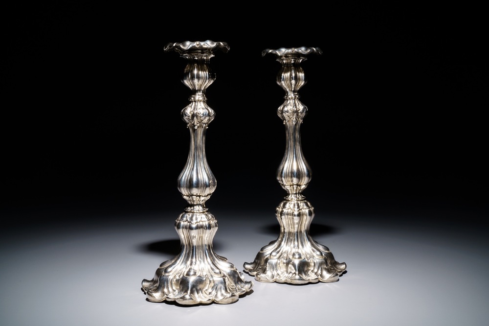 A pair of silver candlesticks, poss. Austria, 19th C.