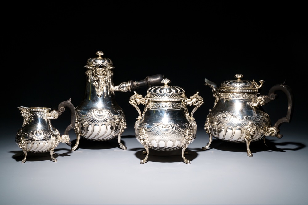 A French silver four-piece coffee and tea set, Lapar, Paris, 19th C.