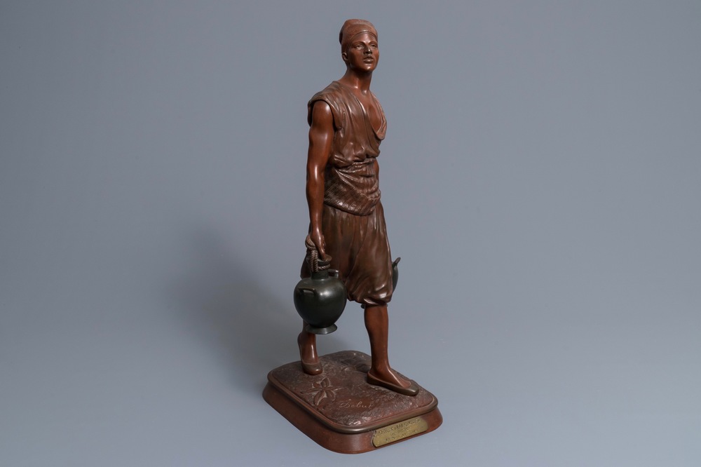 Jean-Didier Debut (1824-1893): Porteur d&rsquo;eau arabe, een koud beschilderd bronzen beeld