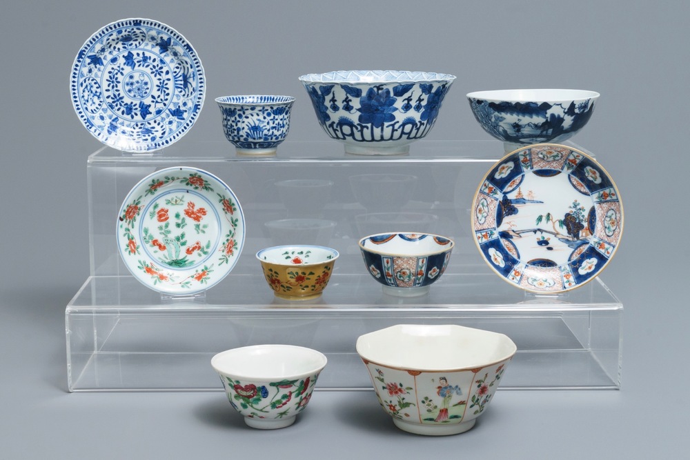 Een collectie divers Chinees blauwwit, famille rose en verte porselein, Kangxi en later