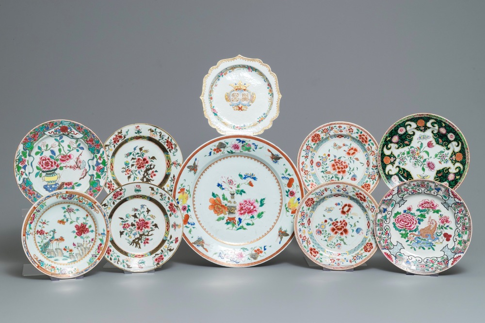 Tien diverse Chinese famille rose borden, Yongzheng en later