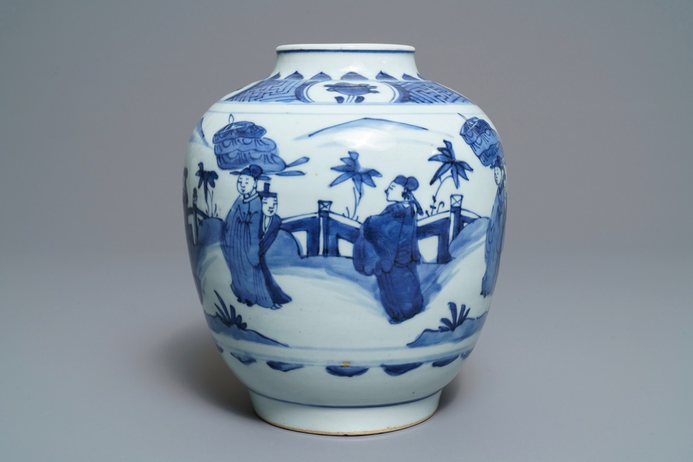 A Chinese blue and white baluster vase, Wanli/Tianqi
