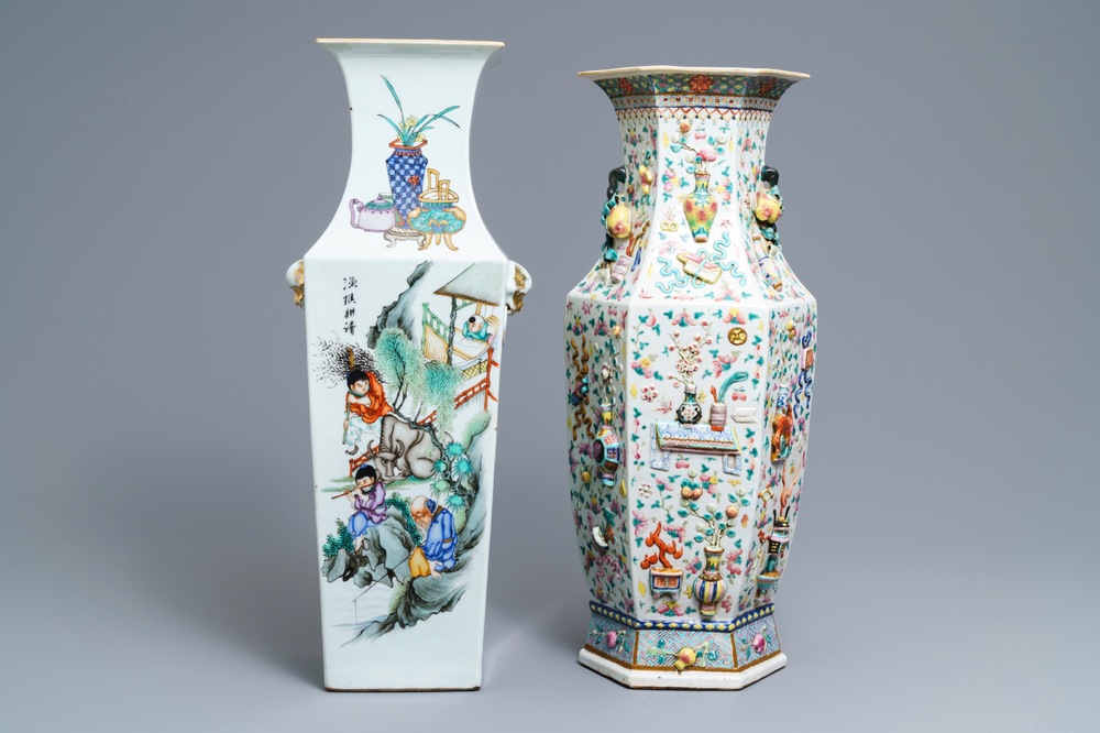 Two fine Chinese famille rose vases, 19th C.