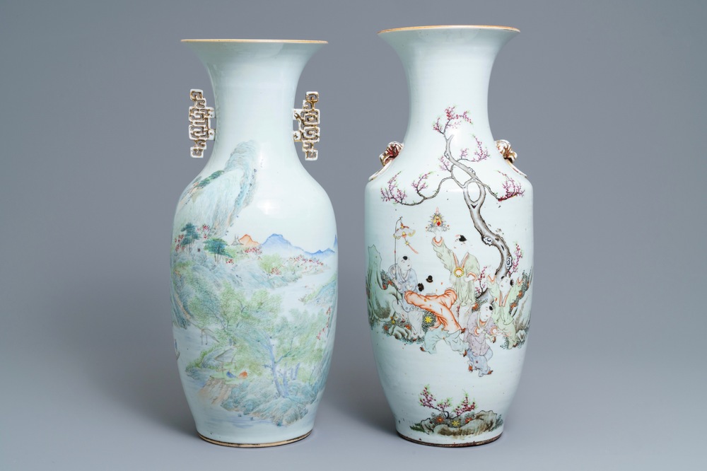 Twee Chinese qianjiang cai vazen, 19/20e eeuw
