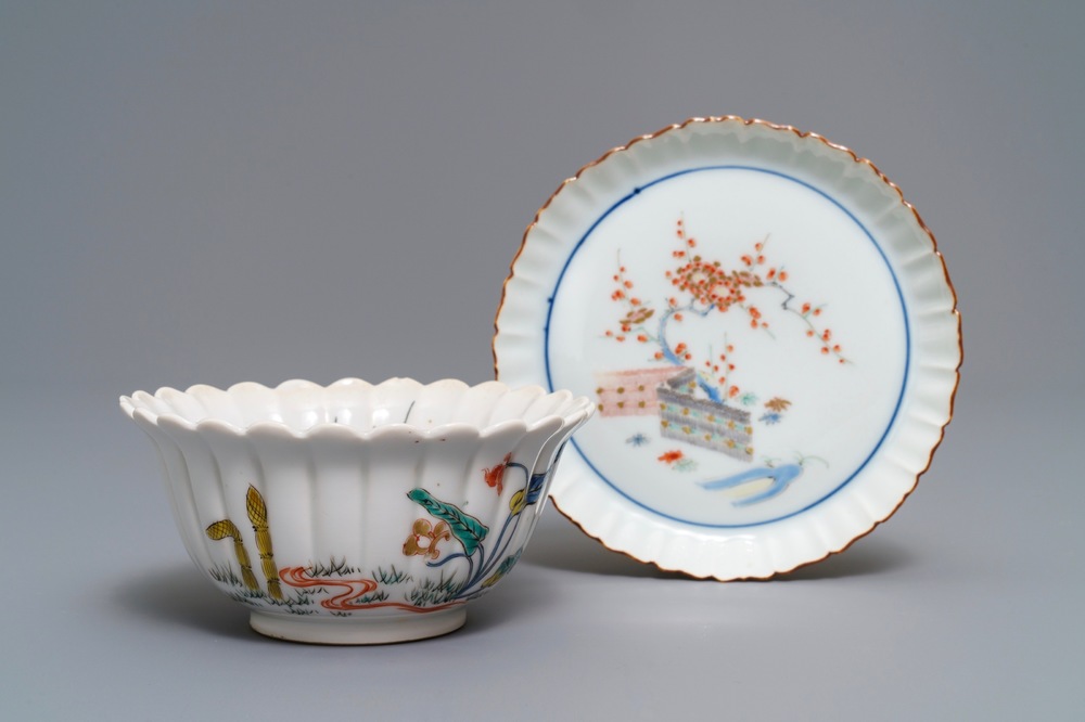 A Japanese Kakiemon fluted bowl and a small plate, Edo, 18th C.