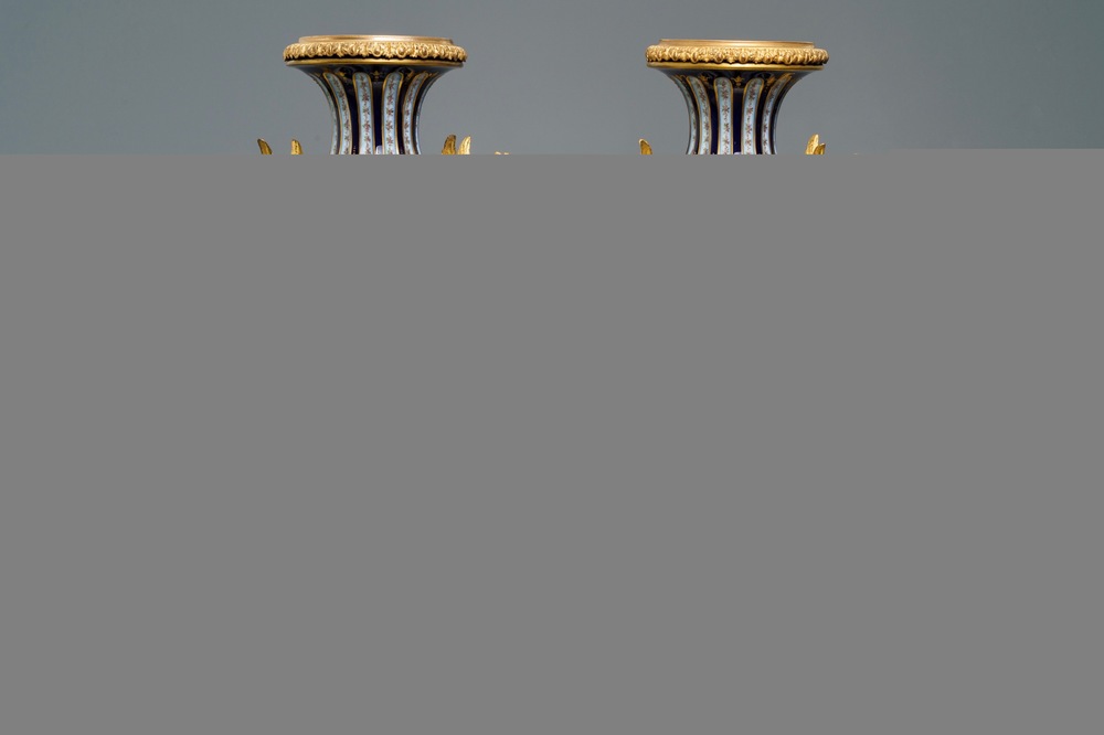 A pair of gilt bronze-mounted S&egrave;vres porcelain vases, France, 19th C.