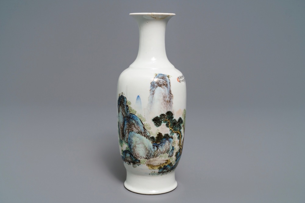 A Chinese qianjiang cai landscape vase signed Wang Yeting, 20th C.