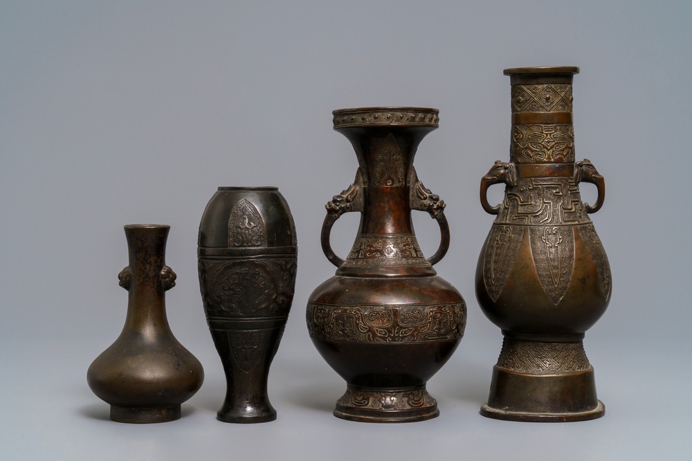 Four Chinese bronze vases, Song and later