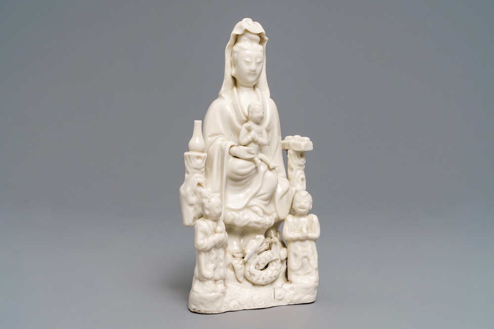 A Chinese Dehua blanc de Chine 'Guanyin with children 'group, Kangxi