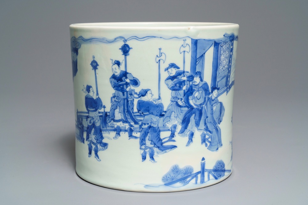 Een grote Chinese blauwwitte penselenbeker, bitong, Transitie periode