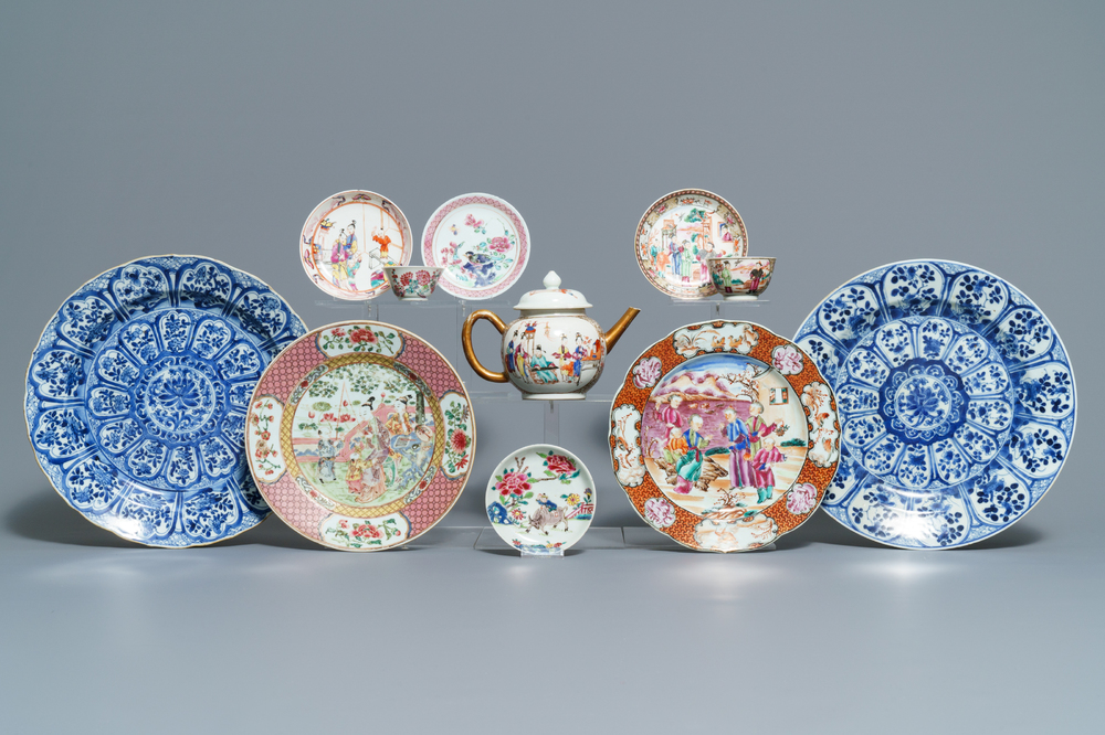 A fine collection of Chinese blue and white and famille rose porcelain wares, Kangxi/Qianlong