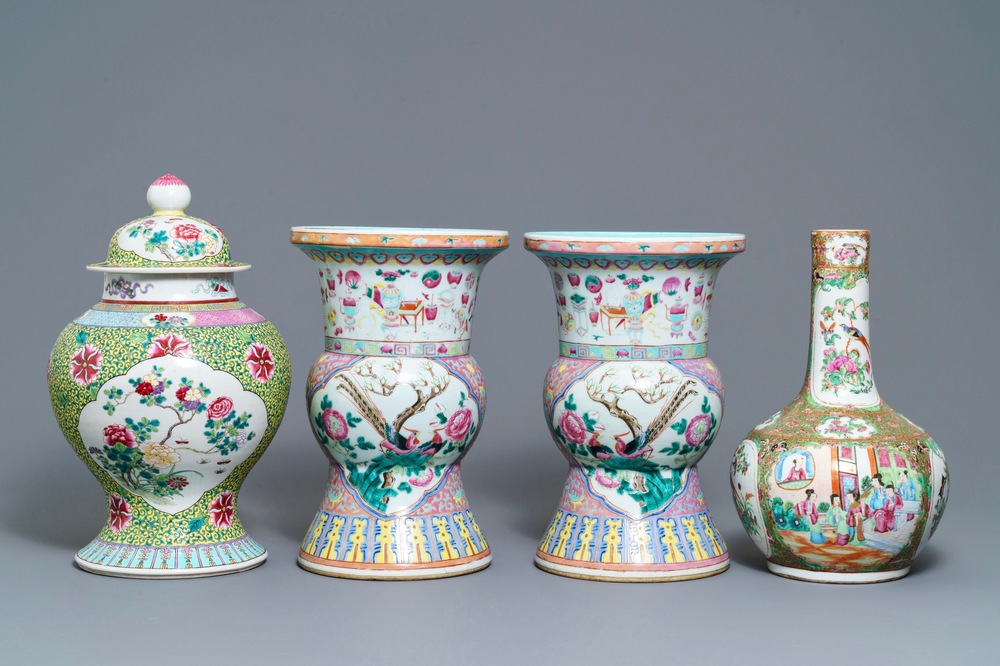 Four Chinese famille rose vases, 19th C.