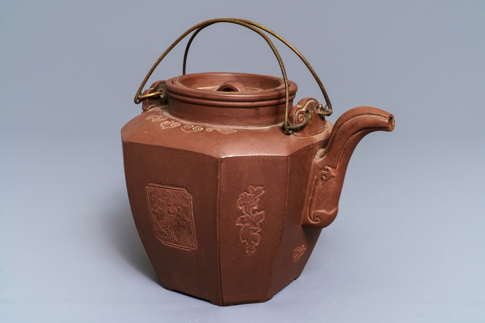 A large Chinese Yixing stoneware teapot and cover, 19th C.