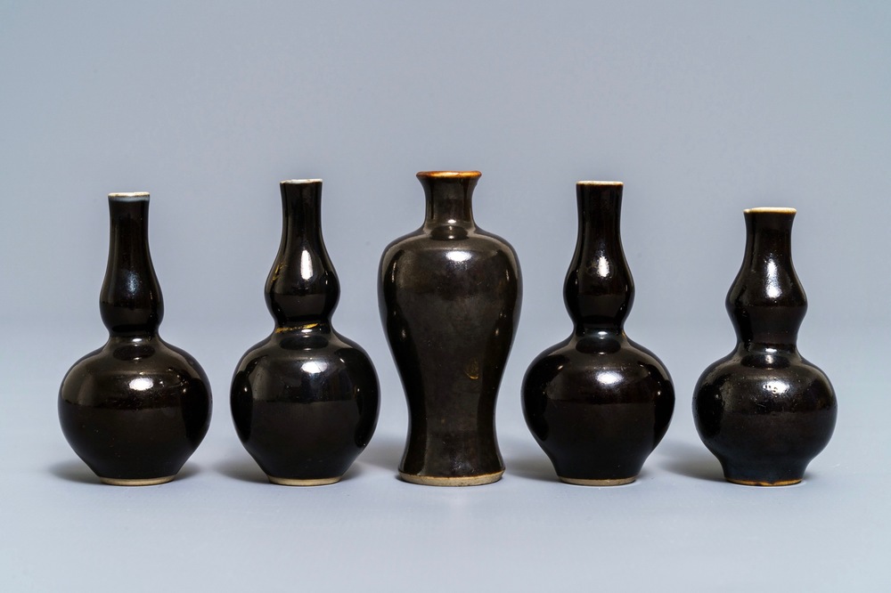 A Chinese monochrome black five-piece miniature garniture, Kangxi