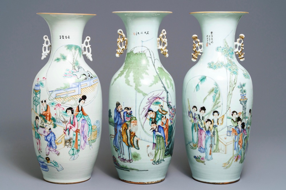 Three Chinese famille rose vases, 19/20th C.