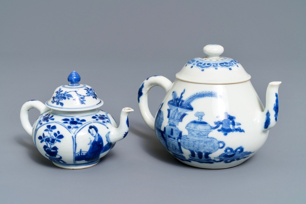 Two Chinese blue and white teapots and covers, Jiajing and Yu marks, Kangxi