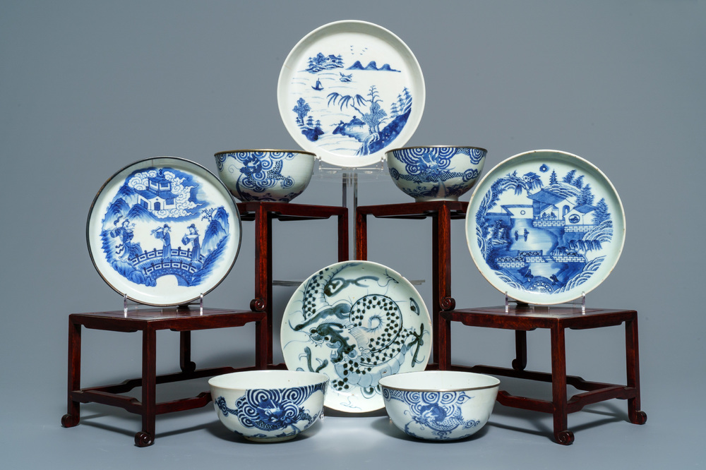 A varied collection of Chinese 'Bleu de Hue' Vietnamese market wares, 19th C.