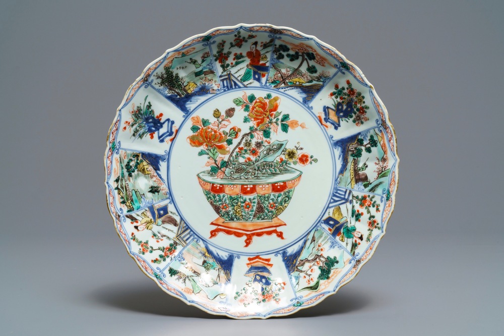 A Chinese famille verte dish with a jardini&egrave;re, Kangxi