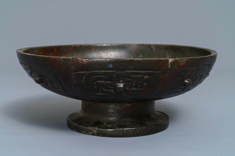 A Chinese bronze footed bowl, Ming